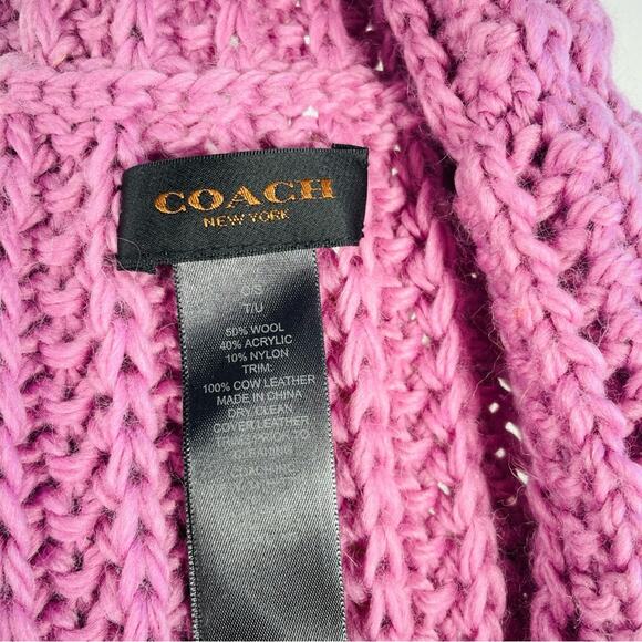 Coach Pink Purple Chunky Knit Wool Blend Infinity Scarf - Picture 7 of 7